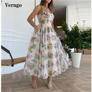 Verngo, Новый дизайн, платья для выпускного вечера с цветочным принтом, бретельки длиной до щиколоток, Вечернее платье для выпускного вечера с карманами