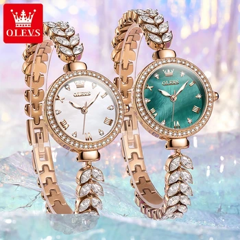 Оригинальные модные женские часы OLEVS с бриллиантовой цепочкой из рыбьей кости, Роскошные Популярные кварцевые часы, водонепроницаемые, светящиеся, для студенток