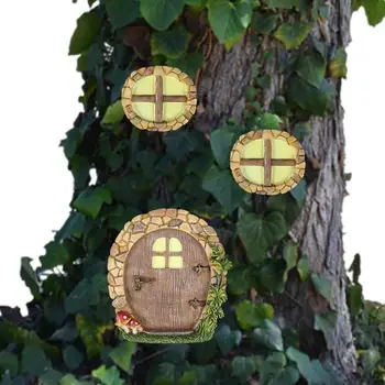 Сказочные двери для деревьев Наружные миниатюрные сказочные двери с естественным лесным видом, аксессуары для дома на дереве, Художественная скульптура, украшение