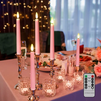 Светодиодные Свечи с дистанционным таймером и мерцающим пламенем, Искусственная свеча на батарейках, Рождественское Свадебное украшение, Розовые Свечи на День Рождения