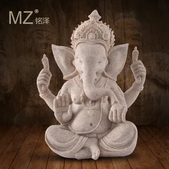 Винтажная скульптура Слона из песчаника, индийского Ганеши, для миниатюрного домашнего декора ручной работы, офисный стол