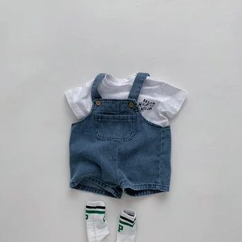 Комплект детской одежды для мальчиков, милые детские комплекты, одежда для маленьких девочек, летняя футболка для младенцев и джинсовый комбинезон