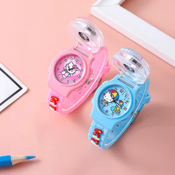 Горячая серия Sanrio Hello Kitty Flip Может вращаться, детские часы для декомпрессии, милые часы для мальчиков и девочек, креативный подарок