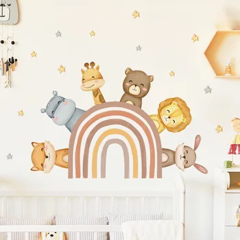 Наклейка на стену с изображением Радужной звезды из мультфильма, 2 шт., Детская комната, гостиная, спальня, кабинет, ресторан, настенная роспись, наклейка на стену