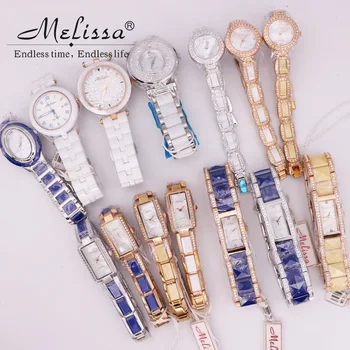 Распродажа!!! Скидка, хрустальные стразы Melissa, женские часы, Япония, модные часы, керамический браслет, подарочная коробка для девочек
