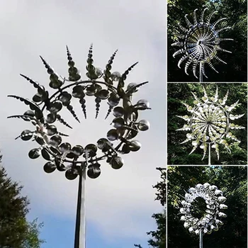 Новая Уникальная и Волшебная Металлическая Ветряная мельница 3D Ветряная Кинетическая скульптура Газон Металлические Ветряные Солнечные Блесны