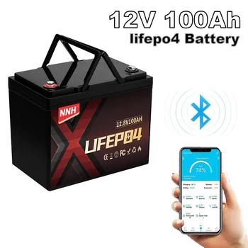 12V 100AH LiFePO4 Аккумулятор Bulit-in Bluetooth BMS Перезаряжаемые Литиевые Батареи Питания Для RV Внедорожной Солнечной Энергии ЕС БЕЗ налога
