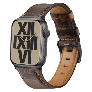 Ретро кожаный ремешок для Apple Watch band 44 мм 40 мм 42 мм 38 мм ремешок для наручных часов браслет для iWatch serie 3 4 5 6 se 7 8 41 мм/45 мм