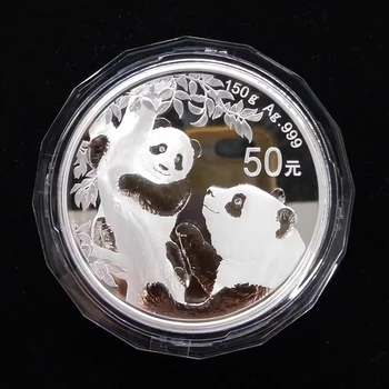 Китай, Серебряная монета с пандой 2021 года, 150 г Ag. 999 Оригинальная монета стоимостью 50 юаней для коллекции, Китайская подарочная монета на Новый год/Рождество UNC
