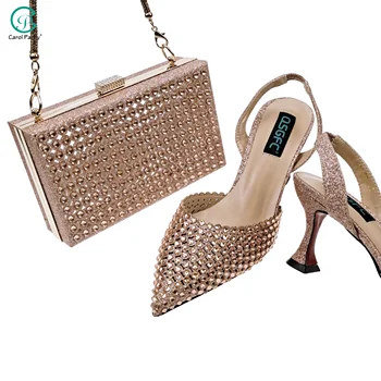 Новая итальянская обувь Carol Party с Полым дизайном, блестящие туфли на высоком каблуке Со стразами, Персикового цвета, Женская обувь для Банкета и сумки для вечеринок