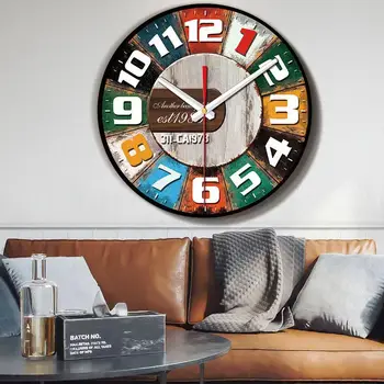 Классические ретро настенные часы, креативные деревянные бесшумные 12-дюймовые подвесные часы, подходящие для декора стен кафе-бара, гостиной Бесплатная доставка