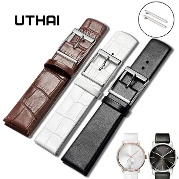 UTHAI Ультратонкий кожаный ремешок для часов 14-24 мм для CK Watch/Samsung Galaxy Watch/moto360 II ремешок для часов Быстросъемный ремешок для часов Z16