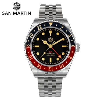 San Martin 40mm Vintage Часы GMT С Полным Светящимся Двунаправленным Безелем Из Сапфирового Стекла Мужские Автоматические Механические Часы 20Bar SN0005