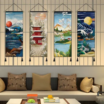 Японский Декор Прокрутка Настенных Картин Горные Плакаты Китайский Винтажный Декор комнаты Эстетическое Подвесное Украшение для дома