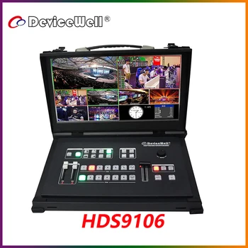 Devicewell HDS9106 9106 Видеомикшер с монитором, 6-Канальный Направляющий, 4 SDI + 2 HDMI-Переключателя Для Экрана Прямых трансляций новых МЕДИА