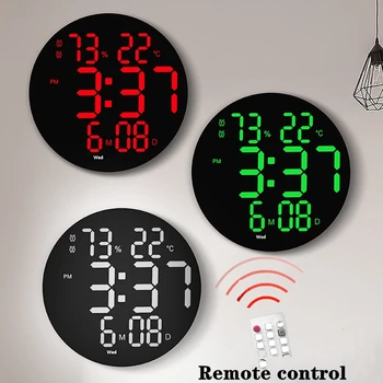 3D Большие Настенные часы Простой Дизайн Гостиная Светодиодные Круглые Настенные часы с цифровым дисплеем Температура Дата Влажность Электронные часы