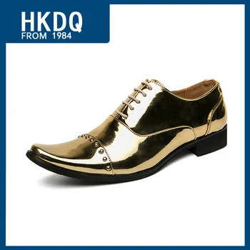 HKDQ/ Мужская кожаная обувь в Британском стиле, Дышащая нескользящая обувь для Вечеринок, Модные Удобные Свадебные туфли Для мужчин, Большие размеры 38-45