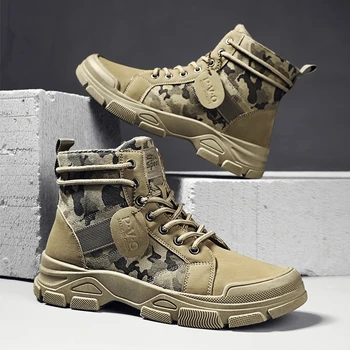 Весенне-осенние новые военные ботинки для мужчин, Камуфляжные ботинки-дезерты, высокие кроссовки, нескользящая рабочая обувь для мужчин, Buty Robocze Mesk