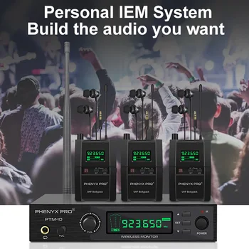 Беспроводная Аудиомониторная система Phenyx Pro UHF Stereo in Ear Audio Monitor с возможностью выбора частоты в диапазоне 900 МГц, Монтируемая в стойку для возврата сцены