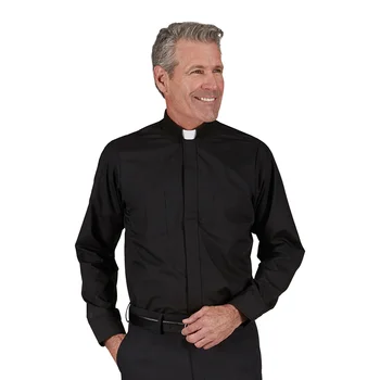 Рубашка для духовенства с длинным рукавом, воротник-стойка, Черный топ, католический англиканский римский священник, пастор, служитель, Проповедник, Канцелярские рубашки Для мужчин