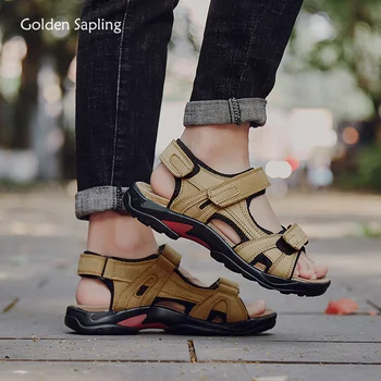 Классические Мужские Сандалии Golden Sapling, Дышащая Повседневная обувь из натуральной кожи, Летняя Мода 2021 Года, Пляжные Сандалии, Мужская Обувь Для Отдыха