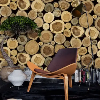 3D Стерео особенности Обои с круглыми деревянными кольями Ресторанный Чайный Домик Essence Background Деревянные Обои