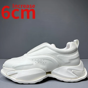 Европейская Оригинальная обувь с индивидуальным 3D Стереоскопическим дизайном, Мужская Обувь из натуральной кожи, Увеличенная на 6 см, Белая Обувь, Мужская Модная обувь для Папы