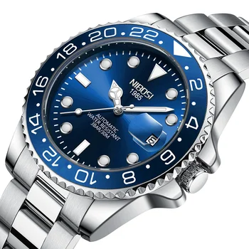 Роскошные мужские наручные часы NIBOSI 2023 41 мм, автоматические механические часы из нержавеющей стали, Лучший бренд, мужские водонепроницаемые часы с датой