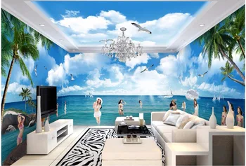 Пользовательские фото 3D обои Сексуальное бикини красота пляжная тема пространство полный дом фон стены гостиной 3D настенные обои