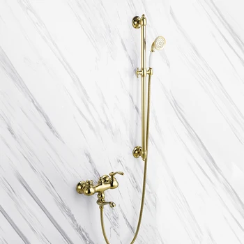 Роскошный золотой смеситель для душа из латуни, Художественный смеситель для ванной комнаты, комбинированный набор для душа, смеситель для ванны с душевой горкой