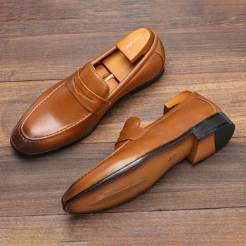 Летние Новые комплекты деловой мужской обуви для ног, повседневные вечерние Лабутены со стременем, кожаные туфли D5089