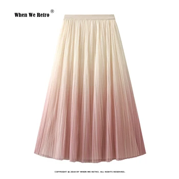 Модная Длинная юбка с Реверсивным градиентом, Летняя Корейская Эластичная юбка-миди Трапециевидной формы с высокой талией, Плиссированные женские юбки RS985