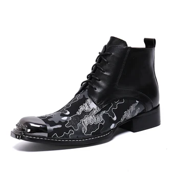 черные мужские ботинки на шнуровке, осенняя мужская обувь, обувь из натуральной кожи, мужские ботильоны с круглым носком, низкий каблук с металлическим носком