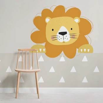 Настенная роспись с изображением Льва Ларри в стиле Пик-а-Бу, Минимализированные обои в мультяшном стиле для детской комнаты, Скандинавские