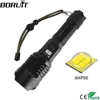 BORUiT XHP90 Светодиодный Фонарик для Самообороны Высокой Мощности USB Перезаряжаемый Блок Питания Torch 4-Режимный Масштабируемый Охотничий Рыболовный Фонарь