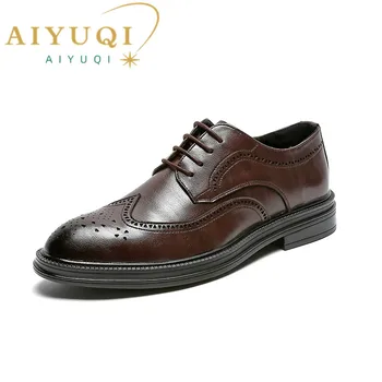 AIYUQI/Мужские броги; Обувь в британском стиле; Новинка Лета 2023 года; Мужские Модельные туфли; Дышащие Классические мужские Дерби в стиле ретро с резьбой