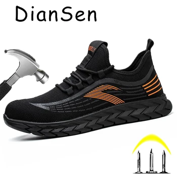 DianSen/ Летние Легкие дышащие кроссовки, неразрушаемая защитная обувь для мужчин, рабочие кроссовки Hombre со стальным носком с защитой от ударов
