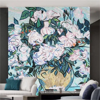 Изготовленная на заказ мозаичная плитка из белого цветочного стекла с рисунком для украшения стен