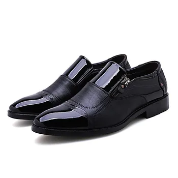 Модная Демисезонная Кожаная мужская официальная обувь, Мужская деловая модельная кожаная обувь, дышащие черные туфли для вождения без застежки
