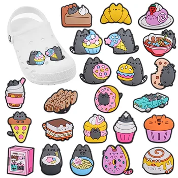Горячая распродажа, 1 шт., подвески для обуви из ПВХ, аксессуары для торта с пончиками и мороженым Kawaii Cat, украшение обуви 