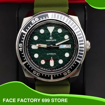 PARNSRPE - Новейшая зеленая текстура, ультраяркие светящиеся мужские часы NH36A, автоматические механические часы, сапфировое стекло