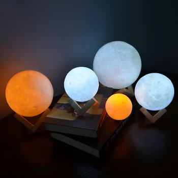 16 Цветов 3D печати, Перезаряжаемая Лунная лампа, светодиодный ночник, Креативный сенсорный выключатель, Лунный свет для украшения спальни, подарок на День Рождения