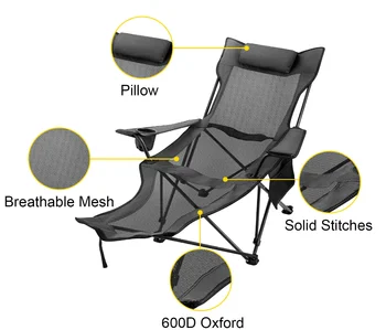 Складной Походный стул с подставкой для ног Сетчатый шезлонг с подстаканником и сумкой для хранения Серый складной Съемный Портативный Кемпинг