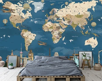 Пользовательские обои карта мира знаменитая архитектура гостиная спальня фон украшение дома телевизор диван 3D обои
