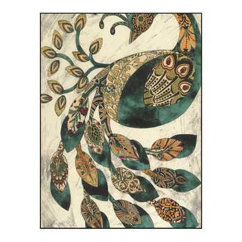 Простая современная крупномасштабная декоративная роспись в североамериканском европейском стиле, ручная роспись маслом, абстрактная посадка павлина