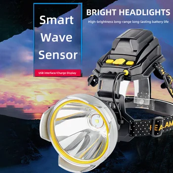 Сильная светодиодная фара дальнего действия для ночной рыбалки, индукционная фара для зарядки через USB, налобный фонарь для кемпинга на открытом воздухе, фонарик