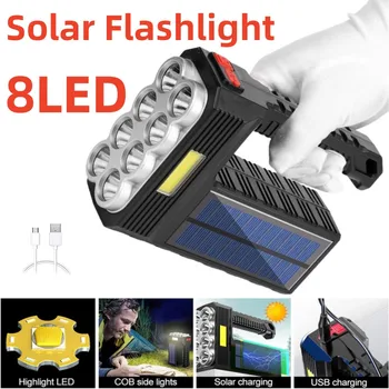Мощный светодиодный солнечный фонарик, Портативная лампа для кемпинга, Перезаряжаемые уличные фонари с USB-зарядкой, ручной прожектор
