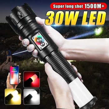 Мощные светодиодные фонари, супер яркий дальнобойный светодиод + COB Белый Лазерный блок питания, Перезаряжаемый Фонарь, Рабочий тактический фонарик