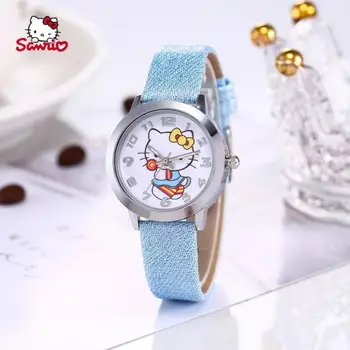 Hello Kitty Кварцевые часы с цифровым Указателем Cat KT Детский мультфильм Студент Милый Мультфильм Классический Стиль Часы на Ремне Часы