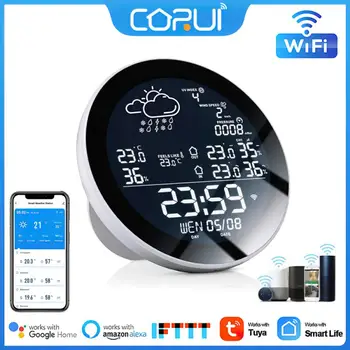 Tuya Wifi ЖК-цифровые часы Измеритель температуры Влажности в помещении и на Улице Умный термометр Гигрометр CoRui TH Sensor